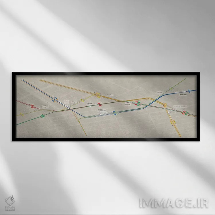 تابلو مینیمال گروه ایستگاه های متروی مرکز شهر بروکلین اثر پروژه متروی نیویورک - نمای قابدار مشکی