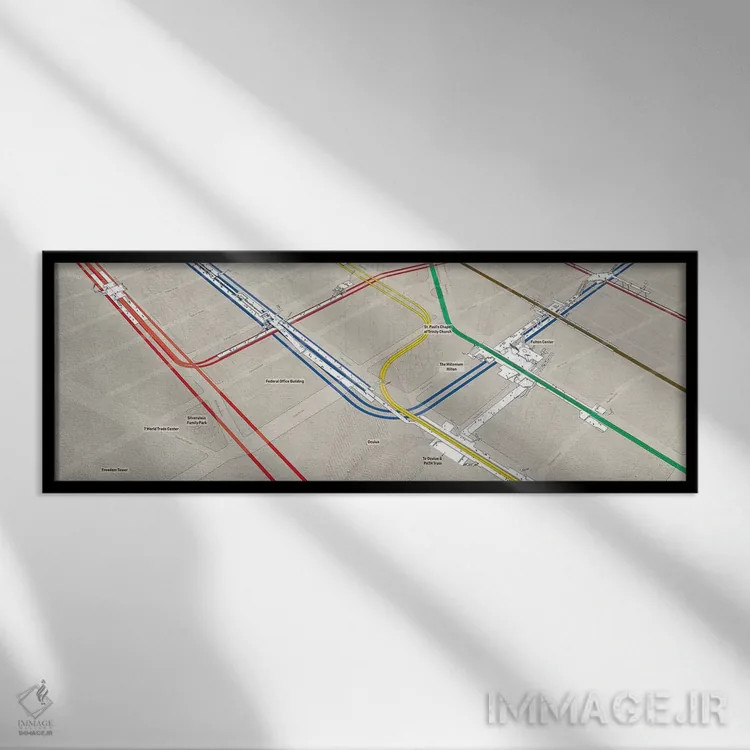 تابلو مینیمال گروه ایستگاه های متروی مرکز تجارت جهانی منهتن اثر پروژه متروی نیویورک - نمای قابدار مشکی