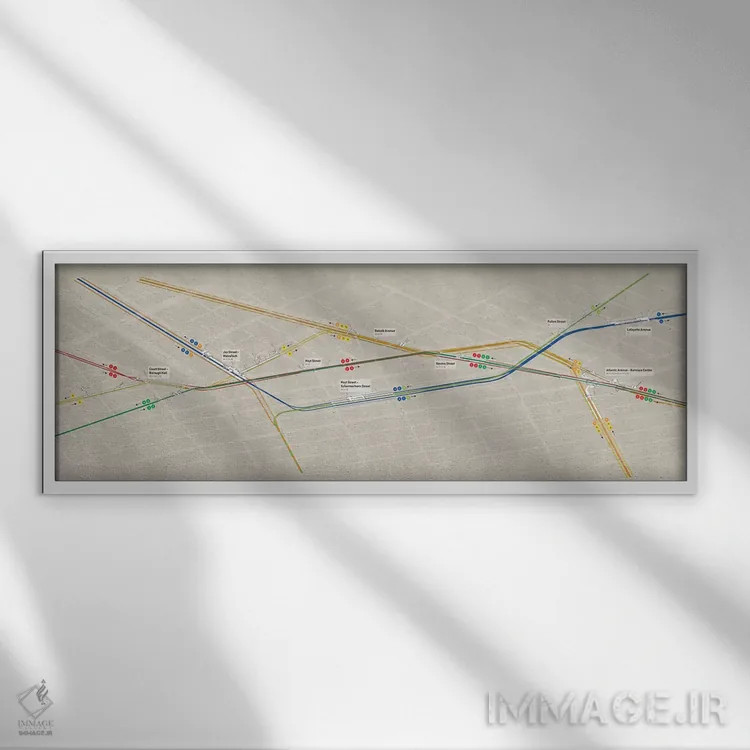 تابلو مینیمال گروه ایستگاه های متروی مرکز شهر بروکلین اثر پروژه متروی نیویورک - نمای قابدار سفید