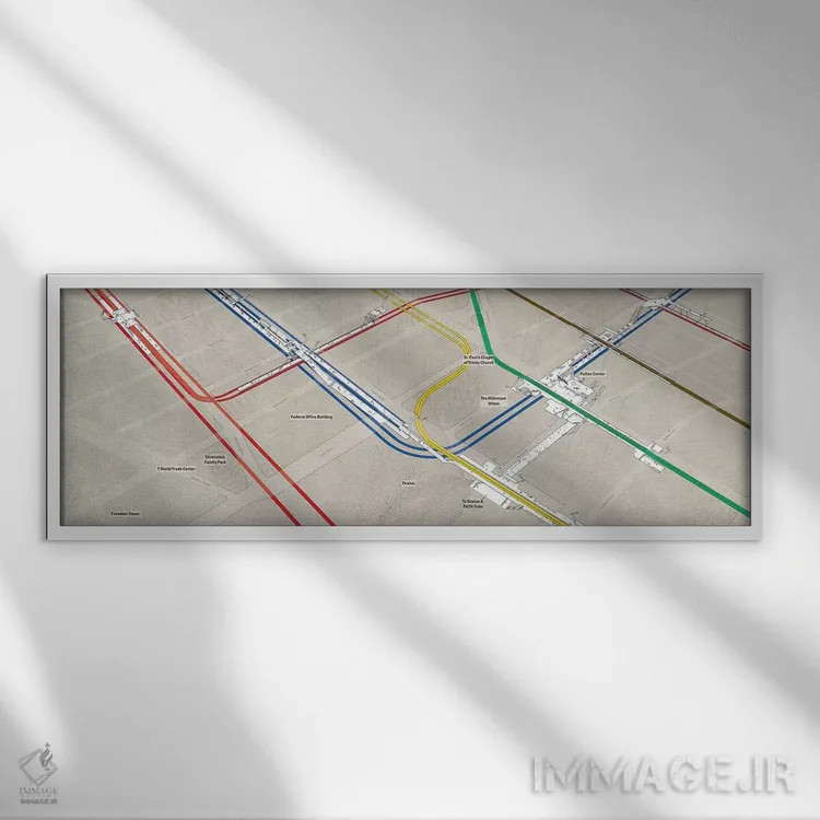 تابلو مینیمال گروه ایستگاه های متروی مرکز تجارت جهانی منهتن اثر پروژه متروی نیویورک - نمای قابدار سفید