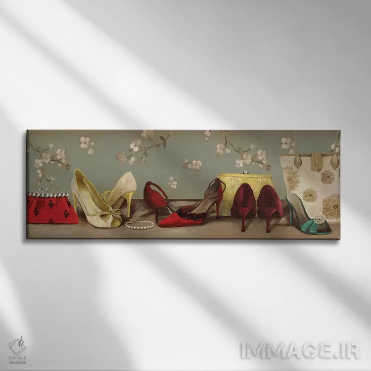 تابلو دکوراتیو صف کفش ها اثر پی آی استودیو - نمای روبهرو روی دیوار