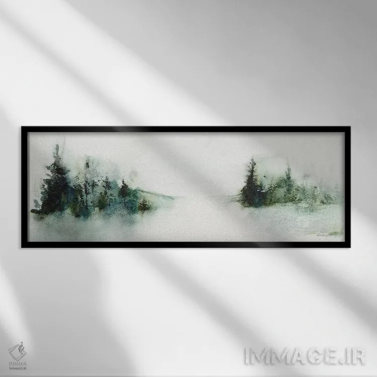 تابلو انتزاعی منظره درختان کاج اثر پتی بیشاپ - نمای قابدار مشکی