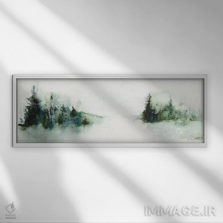 تابلو انتزاعی منظره درختان کاج اثر پتی بیشاپ - نمای قابدار سفید