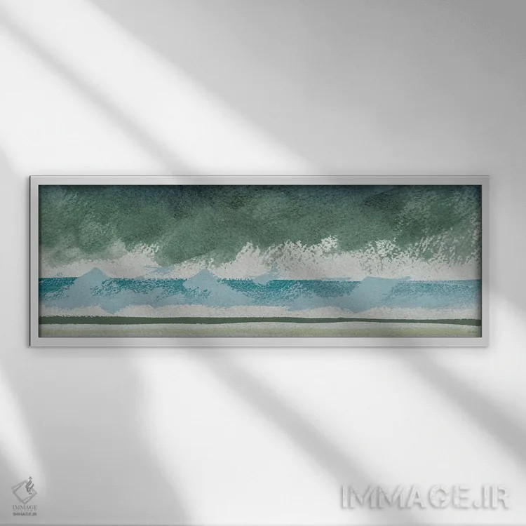 تابلو دکوراتیو مدرن سبزآبی ۳ اثر پتی بیشاپ - نمای قابدار سفید