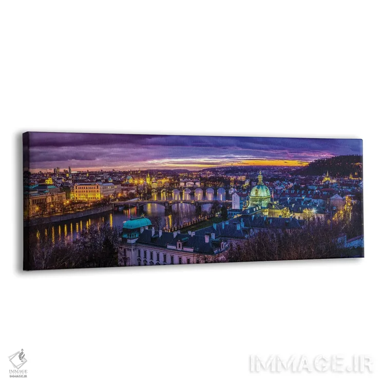 تابلو دکوراتیو پل های پراگ بر رودخانه در غروب، جمهوری چک اثر پل رومر - نمای پرسپکتیو محصول
