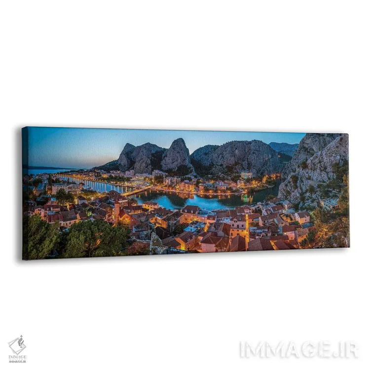 تابلو دکوراتیو منظره هوایی از اومیش و تنگه رود چتینا در عصر، دالماسی کرواسی اثر پل رومر - نمای پرسپکتیو محصول