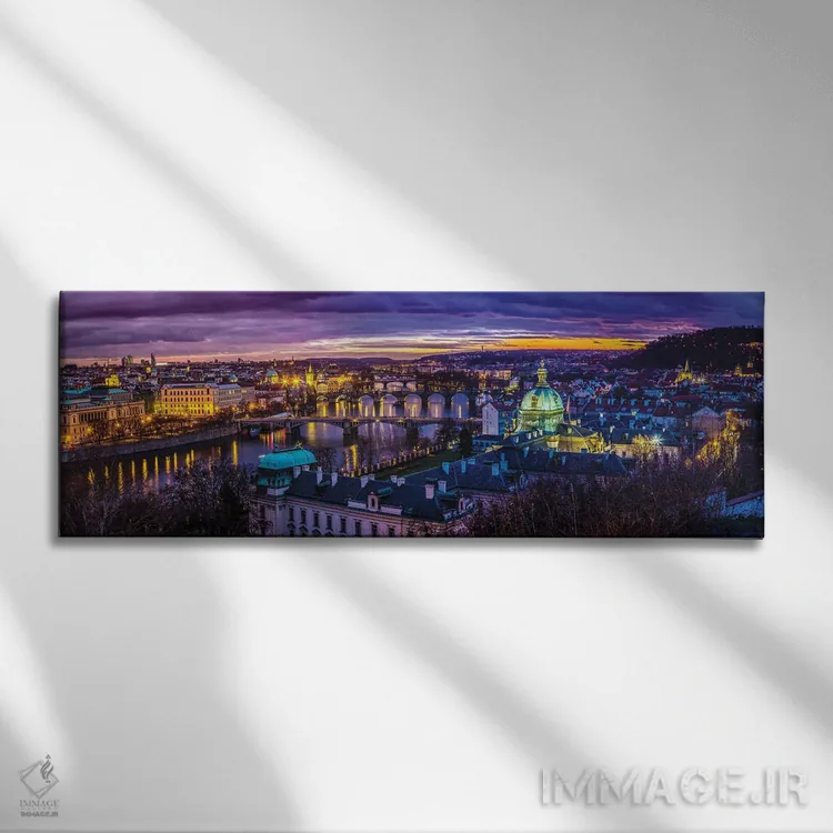 تابلو دکوراتیو پل های پراگ بر رودخانه در غروب، جمهوری چک اثر پل رومر - نمای روبهرو روی دیوار