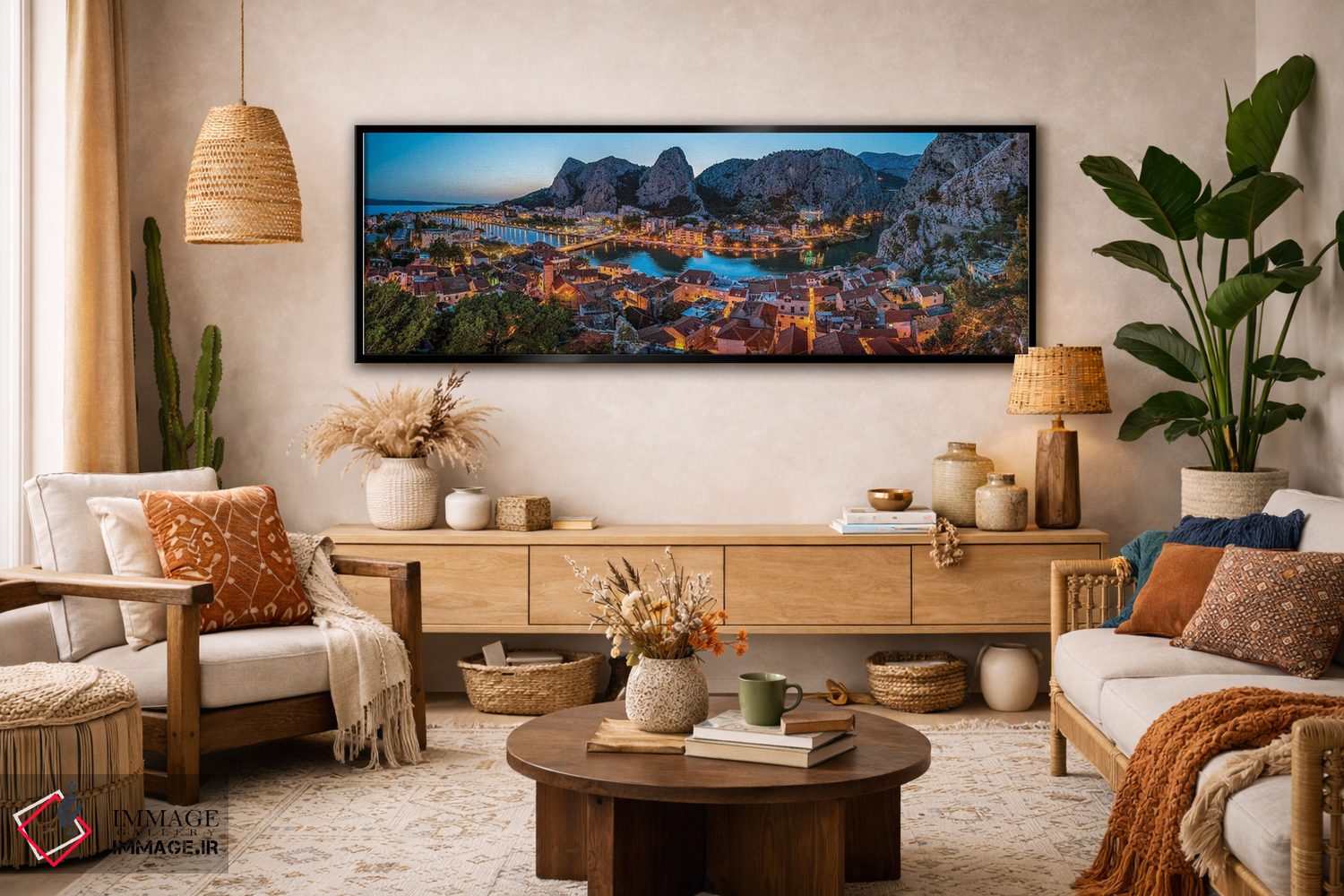 تابلو دکوراتیو منظره هوایی از اومیش و تنگه رود چتینا در عصر، دالماسی کرواسی اثر پل رومر - D3B