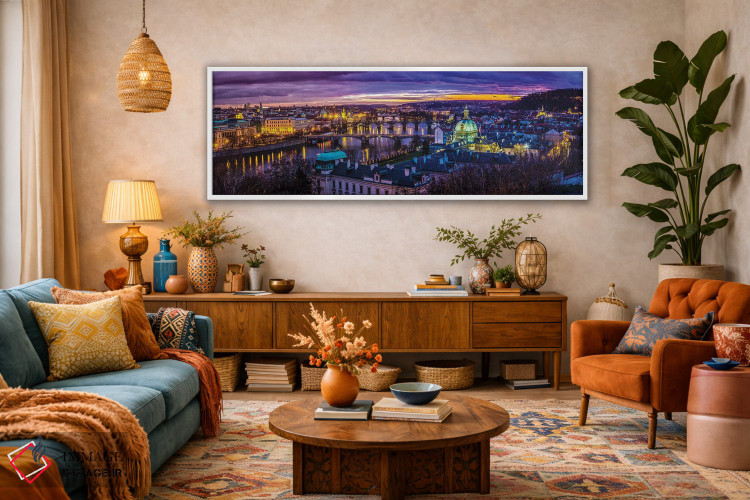 تابلو دکوراتیو پل های پراگ بر رودخانه در غروب، جمهوری چک اثر پل رومر - D2W