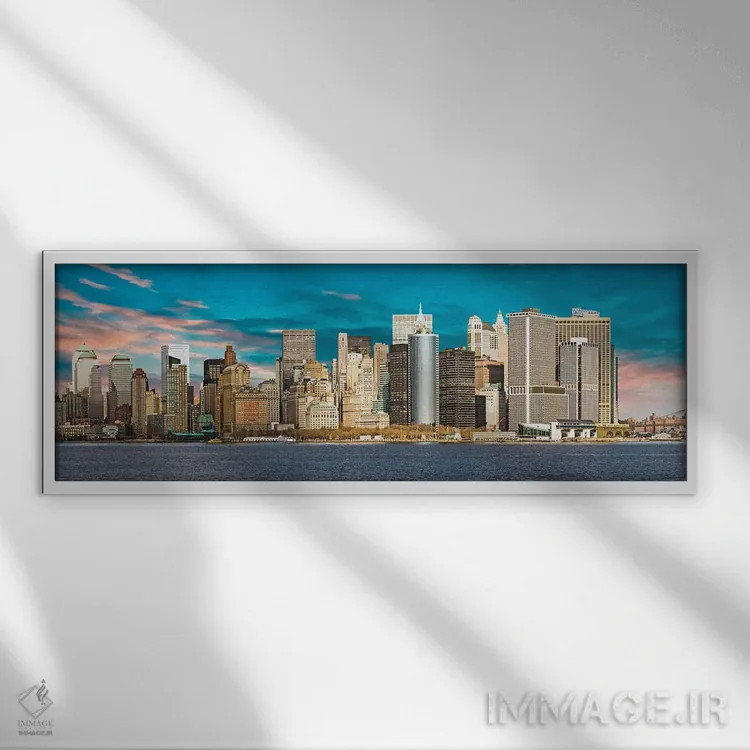 تابلو دکوراتیو رنگ های آسمان بالای برج های دوقلو اثر پل رومر - نمای قابدار سفید