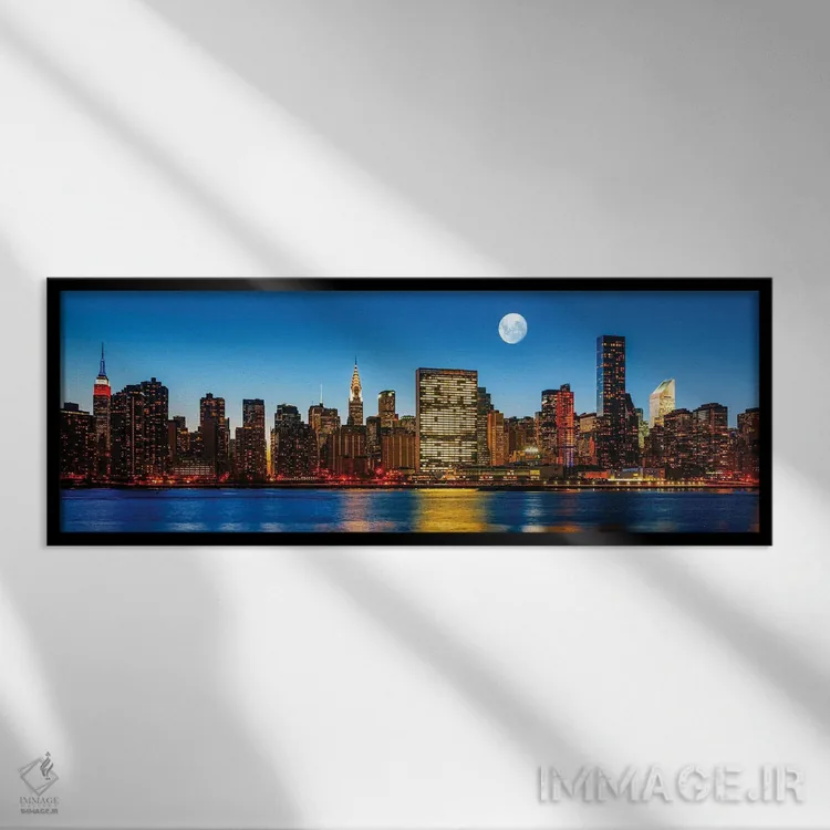 تابلو دکوراتیو اواخر شب در شهر نیویورک اثر پل رومر - نمای قابدار مشکی