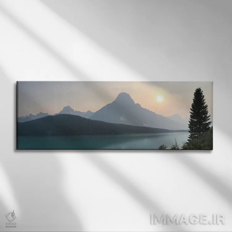 تابلو دکوراتیو غروب بر فراز دریاچه های آبی پرندگان اثر رامونا هاینر - نمای روبهرو روی دیوار