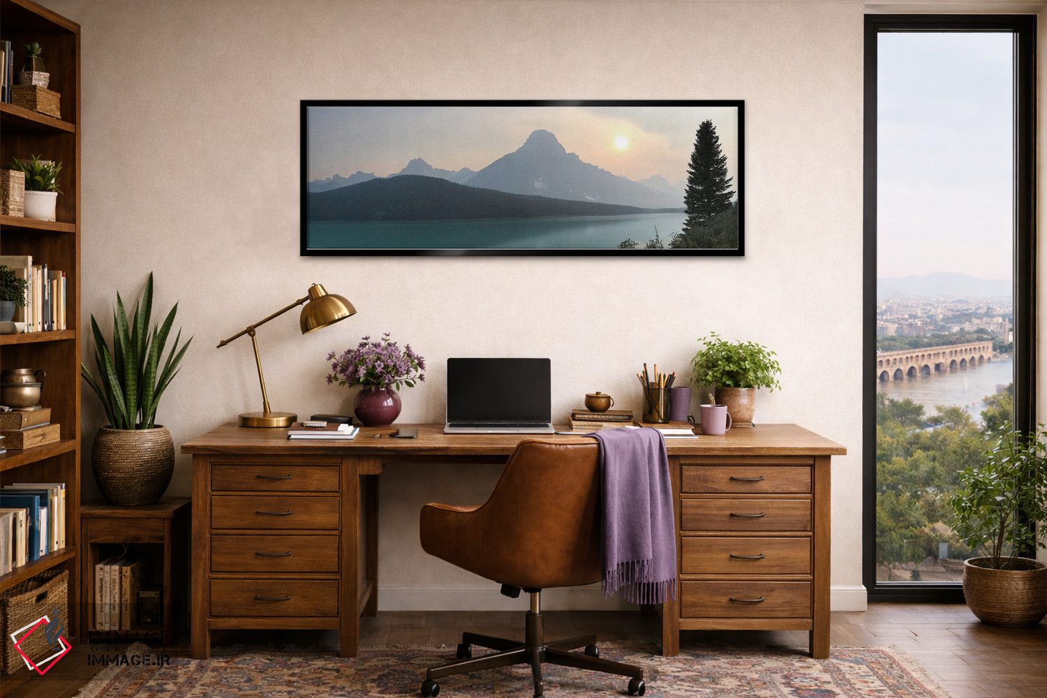 تابلو دکوراتیو غروب بر فراز دریاچه های آبی پرندگان اثر رامونا هاینر - D2B