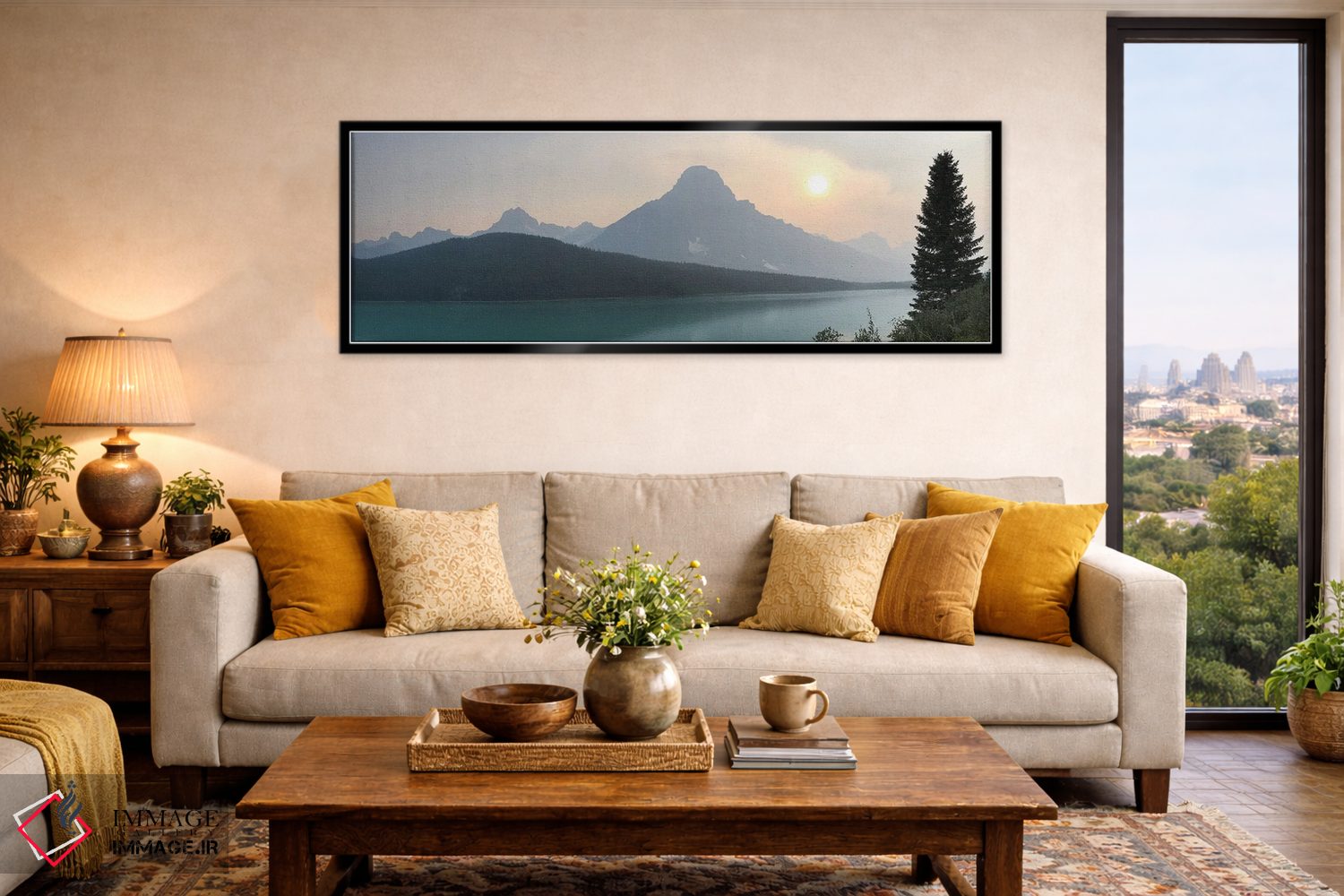 تابلو دکوراتیو غروب بر فراز دریاچه های آبی پرندگان اثر رامونا هاینر - D6B