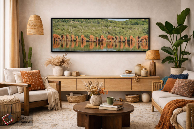 تابلو دکوراتیو خانواده بزرگ فیل های آفریقایی اثر رندا تامپسون - D3B