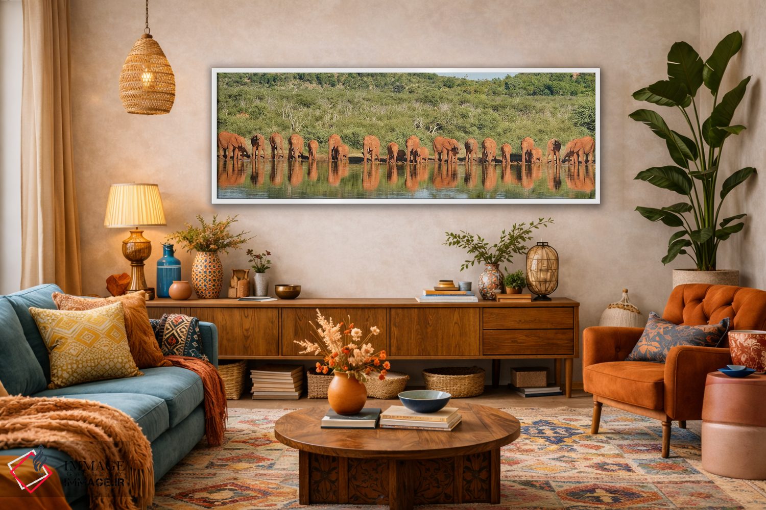 تابلو دکوراتیو خانواده بزرگ فیل های آفریقایی اثر رندا تامپسون - D2W