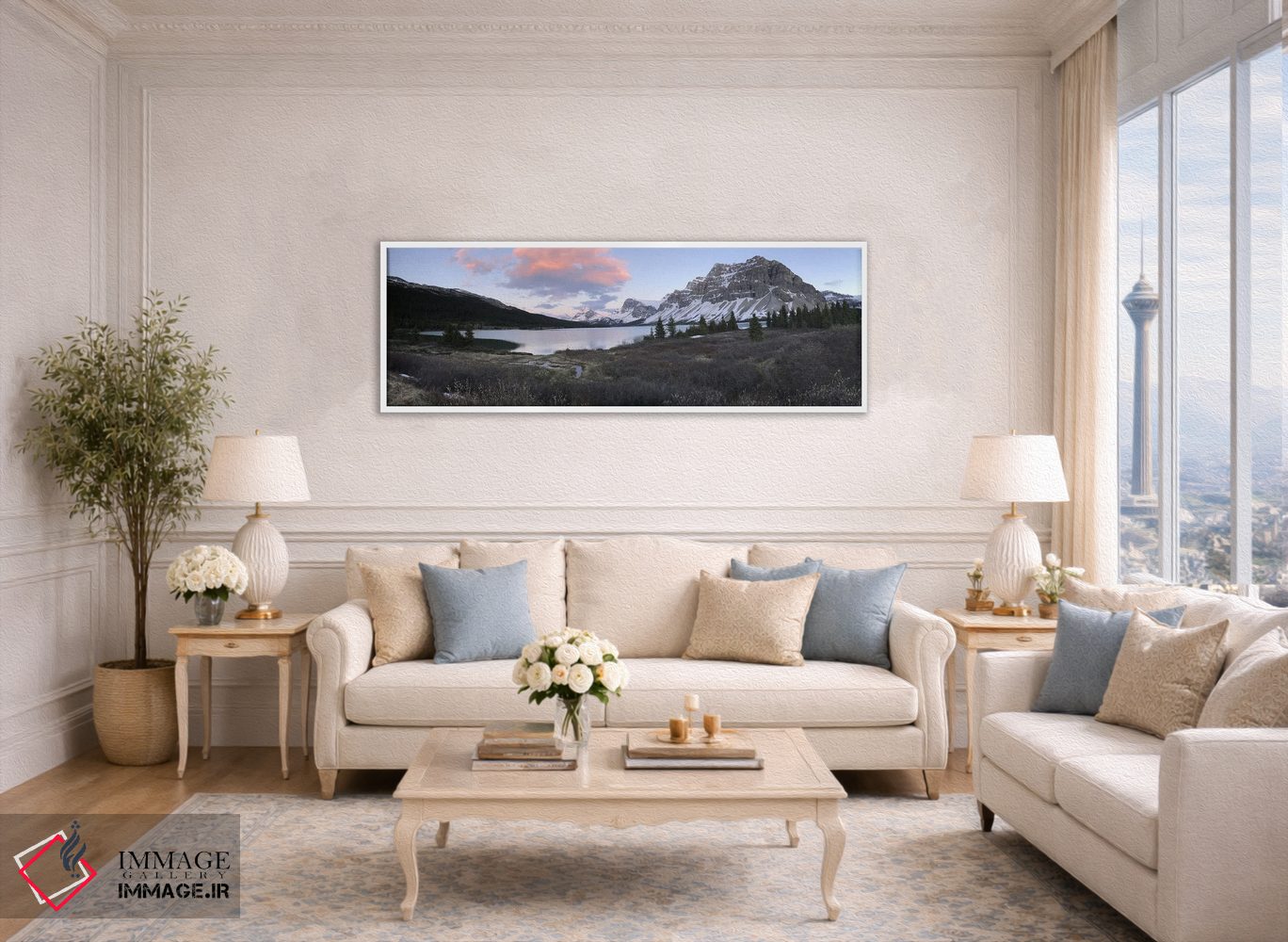 تابلو دکوراتیو غروب ابرهای نارنجی بر فراز دریاچه بو اثر رامونا هاینر - D4W