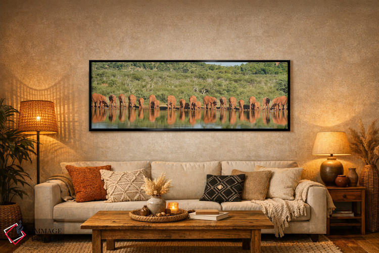 تابلو دکوراتیو خانواده بزرگ فیل های آفریقایی اثر رندا تامپسون - D6B