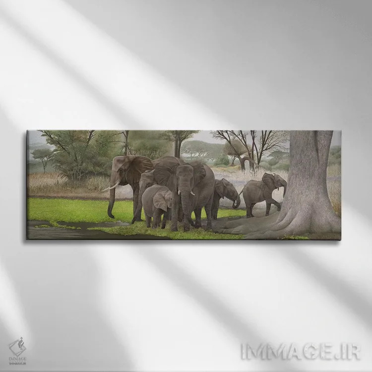 تابلو دکوراتیو فیل ها در سایه اثر راسل هینکلی - نمای روبهرو روی دیوار