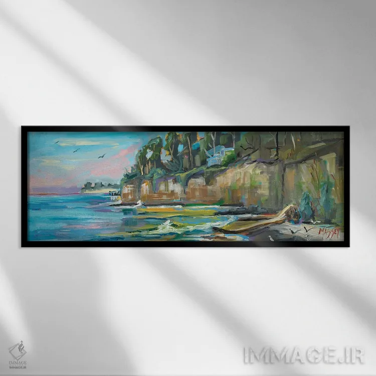 تابلو انتزاعی Plein Air,شن و دریا اثر ماری مسی - نمای قابدار مشکی