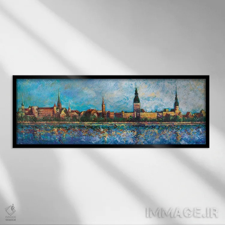 تابلو دکوراتیو اسکله ریگا اثر راخمت ردژپوف - نمای قابدار مشکی