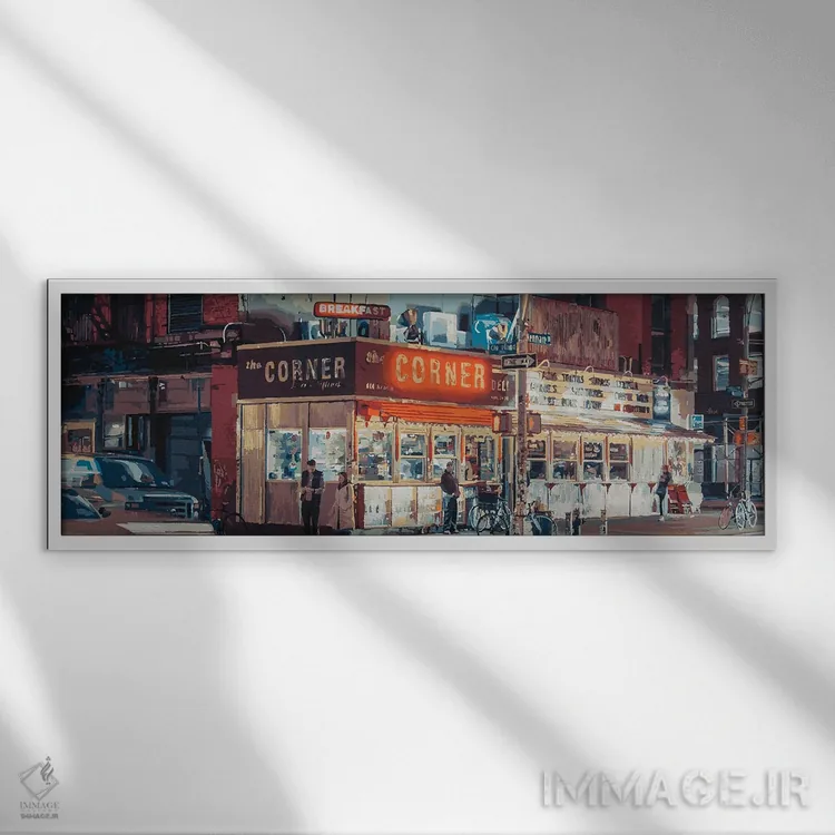 تابلو دکوراتیو گوشه خیابان اثر مارکو باربریو - نمای قابدار سفید