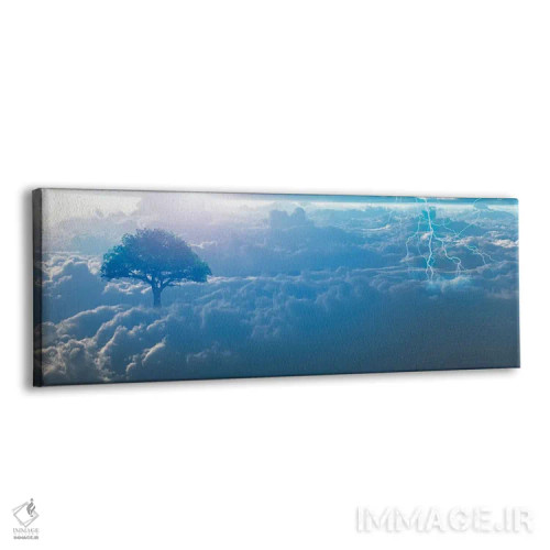 تابلو دکوراتیو سورئالیسم، رعد و برق و درخت سبز سحرگاهی اثر بروس رولف - نمای پرسپکتیو محصول