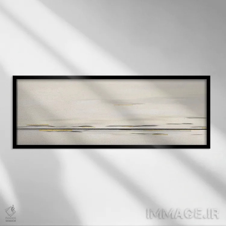 تابلو مینیمال افق طلایی اثر رنل پیترز - نمای قابدار مشکی