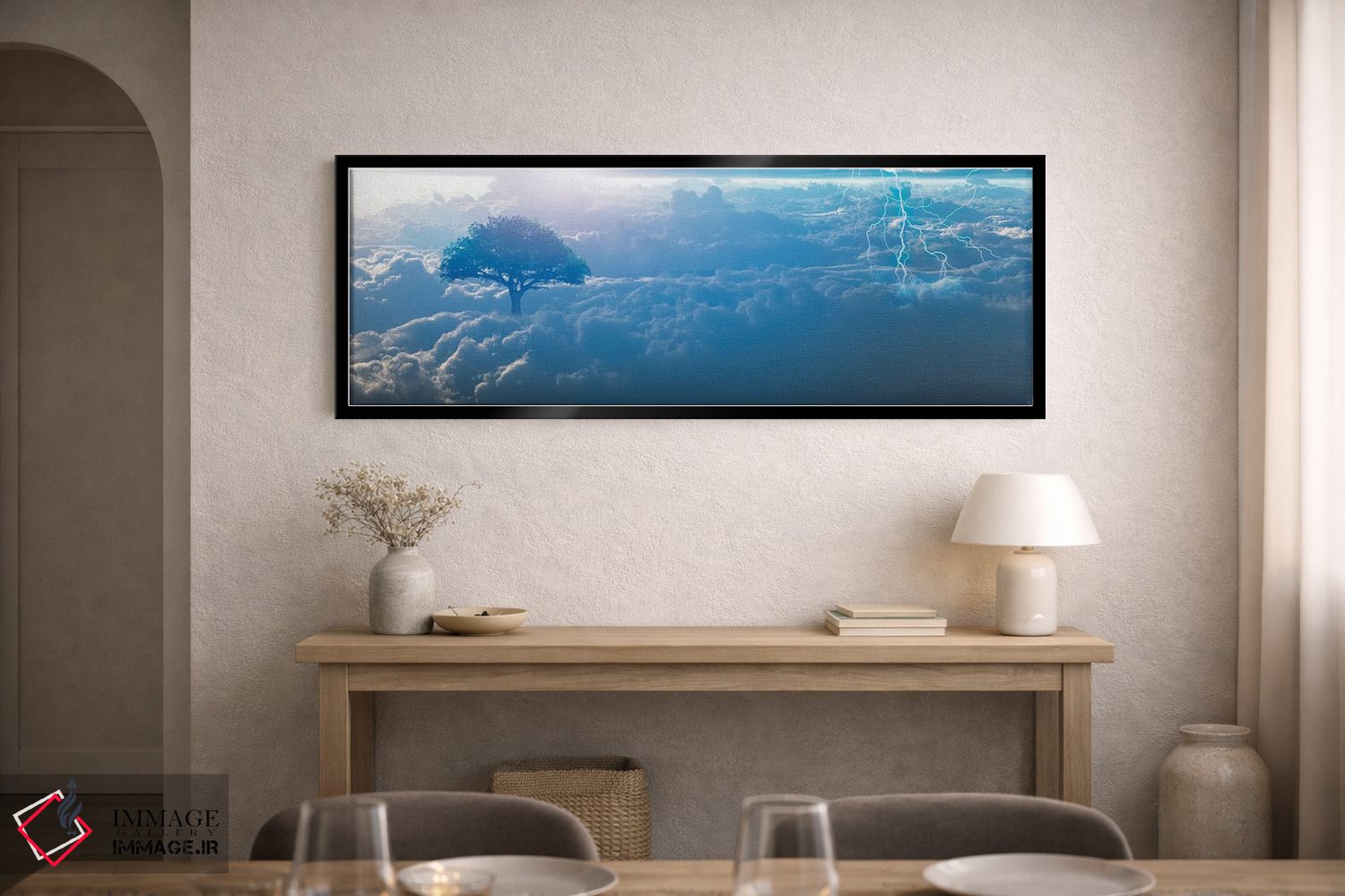 تابلو دکوراتیو سورئالیسم، رعد و برق و درخت سبز سحرگاهی اثر بروس رولف - D2B