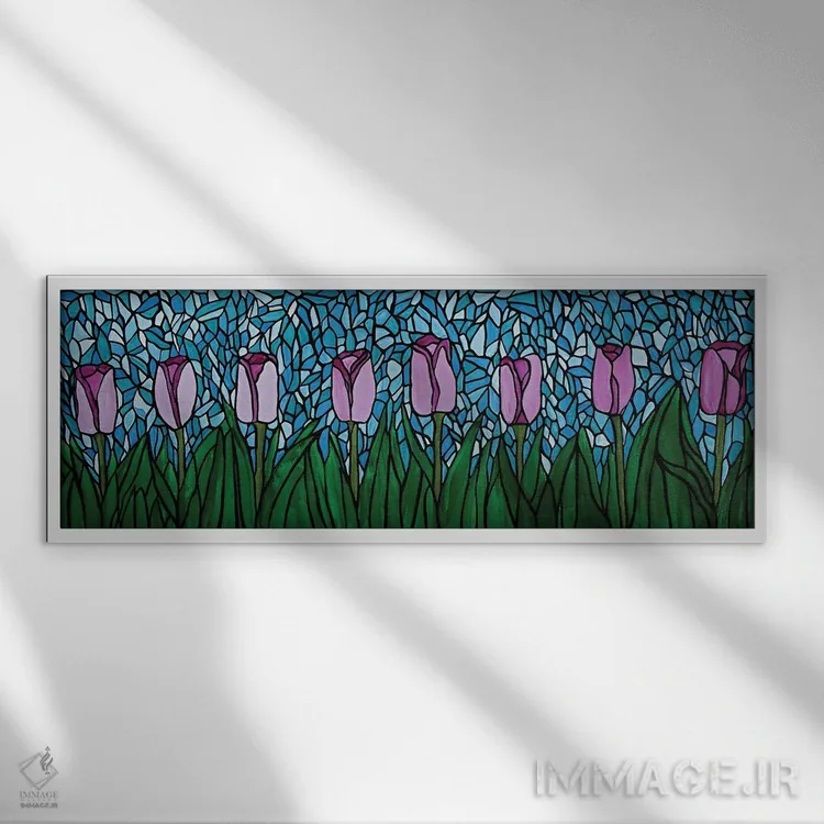 تابلو دکوراتیو باغ کوچک لاله ها اثر ریچل اولینوک - نمای قابدار سفید