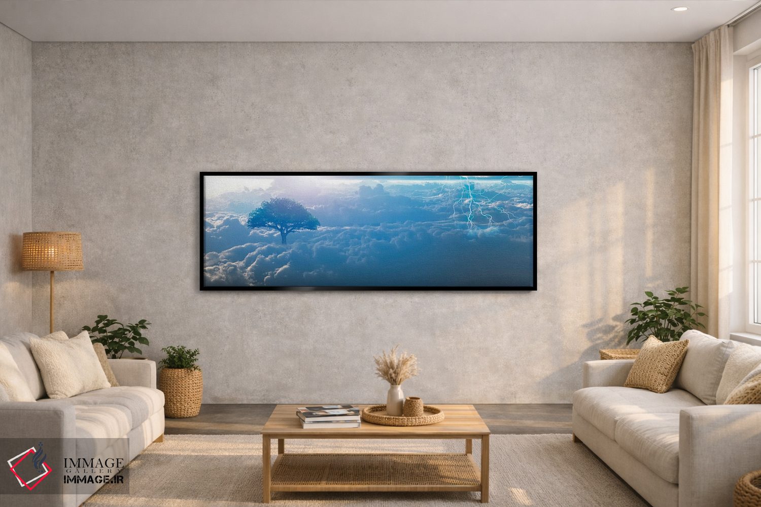 تابلو دکوراتیو سورئالیسم، رعد و برق و درخت سبز سحرگاهی اثر بروس رولف - D5B