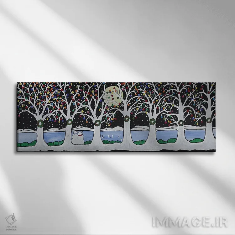 تابلو دکوراتیو آدم برفی ها در حال بازی هاکی اثر ریچل اولینوک - نمای روبهرو روی دیوار