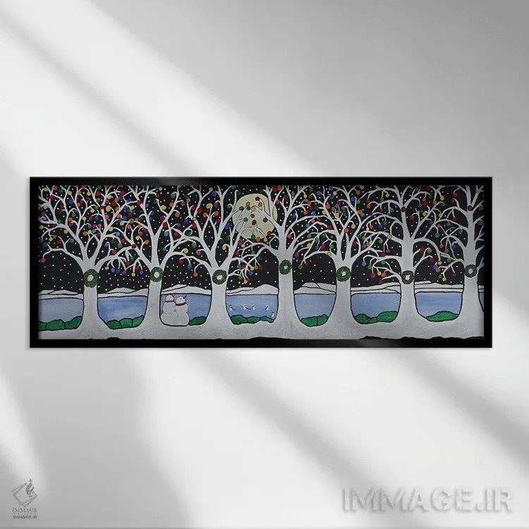 تابلو دکوراتیو آدم برفی ها در حال بازی هاکی اثر ریچل اولینوک - نمای قابدار مشکی