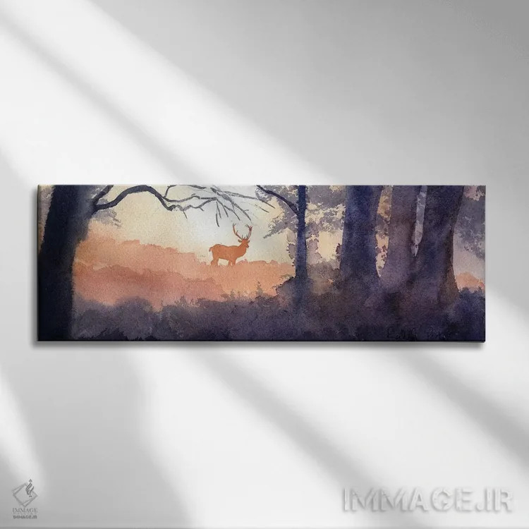 تابلو دکوراتیو گوزن جنگل صبحگاهی اثر ریچل پارکر - نمای روبهرو روی دیوار