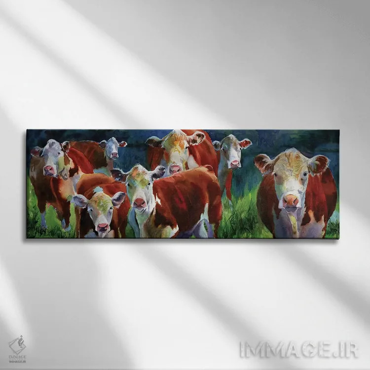 تابلو دکوراتیو گاوهای کنجکاو اثر ریچل پارکر - نمای روبهرو روی دیوار