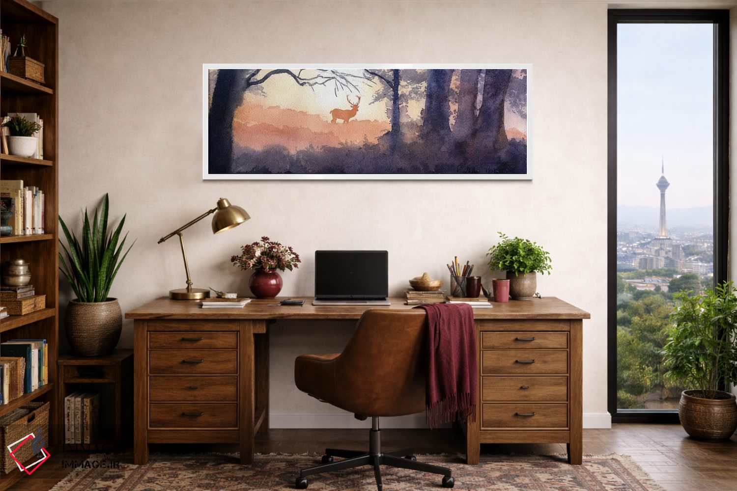 تابلو دکوراتیو گوزن جنگل صبحگاهی اثر ریچل پارکر - D1W