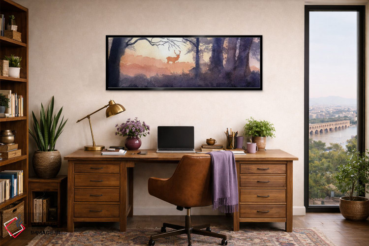 تابلو دکوراتیو گوزن جنگل صبحگاهی اثر ریچل پارکر - D3B