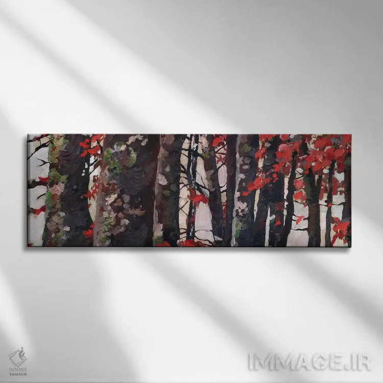 تابلو دکوراتیو برگ های سرخ اثر ریچل پارکر - نمای روبهرو روی دیوار