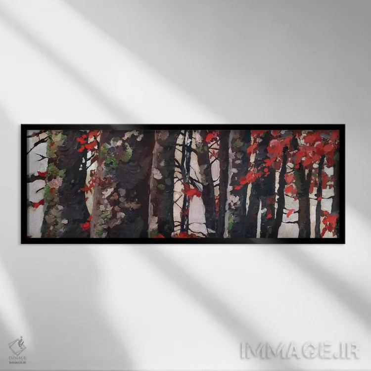 تابلو دکوراتیو برگ های سرخ اثر ریچل پارکر - نمای قابدار مشکی