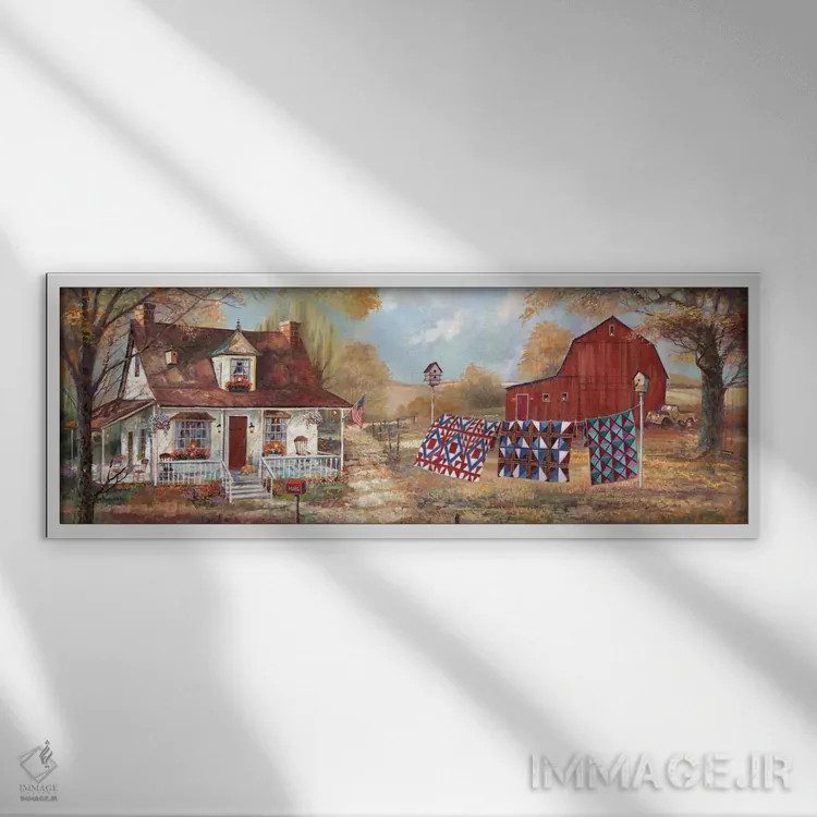 تابلو دکوراتیو دوخت و دوز عصرگاهی اثر روئن منینگ - نمای قابدار سفید