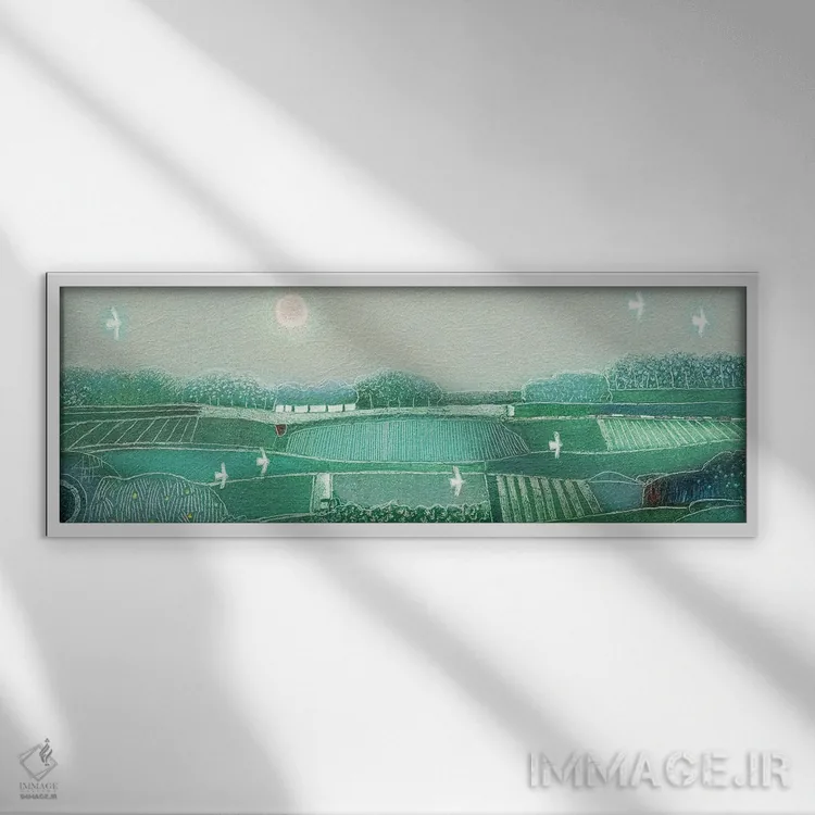 تابلو انتزاعی نور کم رنگ شونده اثر راب فن هوک - نمای قابدار سفید