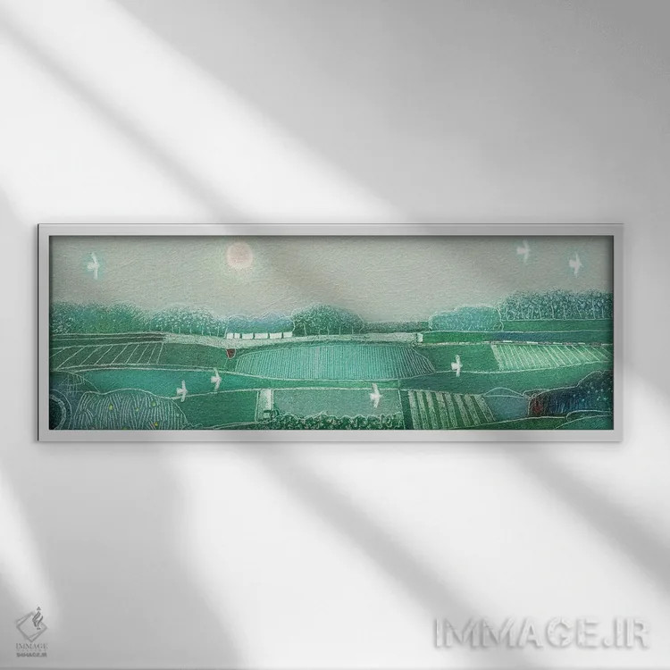 تابلو انتزاعی نور کم رنگ شونده اثر راب فن هوک - نمای قابدار سفید
