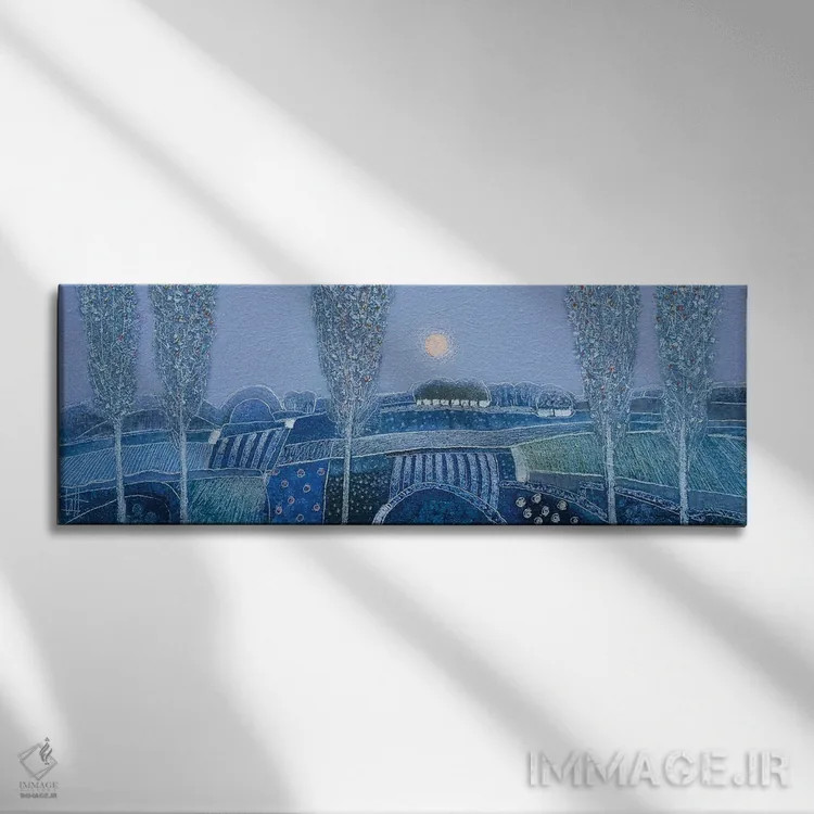 تابلو انتزاعی در این آبی عصرگاهی اثر راب فن هوک - نمای روبهرو روی دیوار