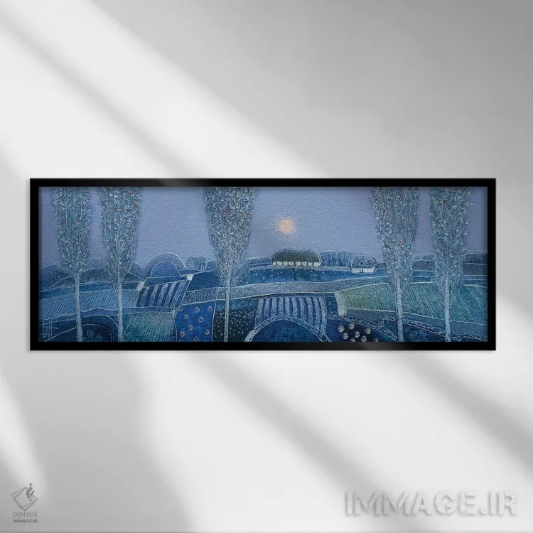 تابلو انتزاعی در این آبی عصرگاهی اثر راب فن هوک - نمای قابدار مشکی