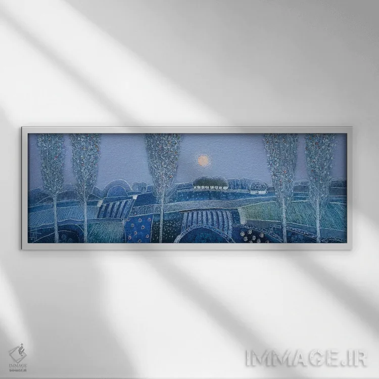تابلو انتزاعی در این آبی عصرگاهی اثر راب فن هوک - نمای قابدار سفید