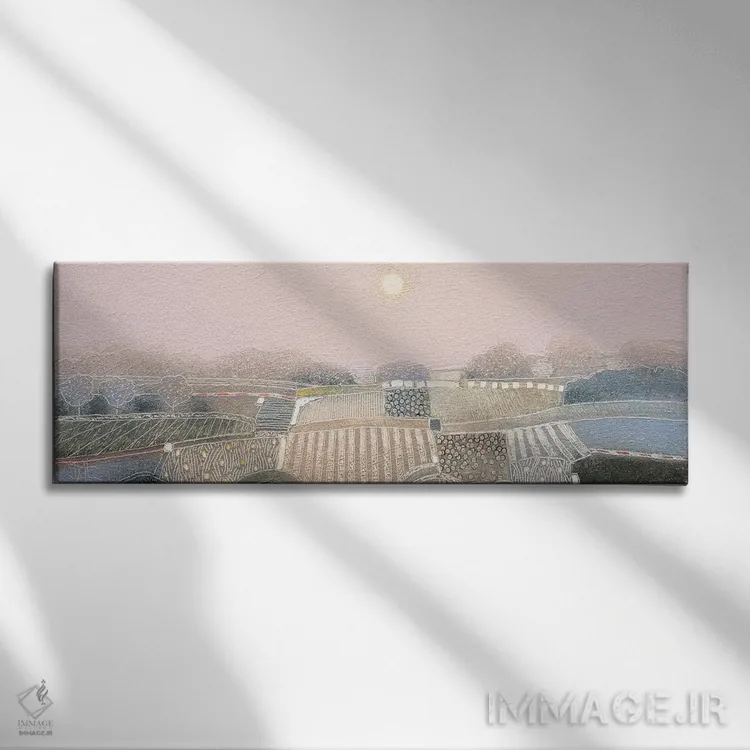 تابلو انتزاعی زیر آسمان های صورتی اثر راب فن هوک - نمای روبهرو روی دیوار