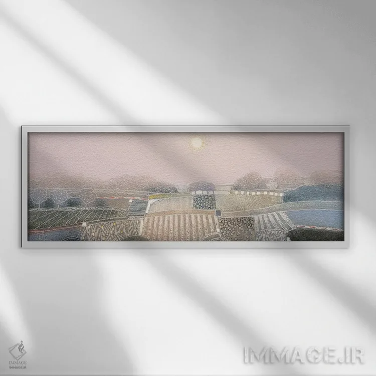 تابلو انتزاعی زیر آسمان های صورتی اثر راب فن هوک - نمای قابدار سفید