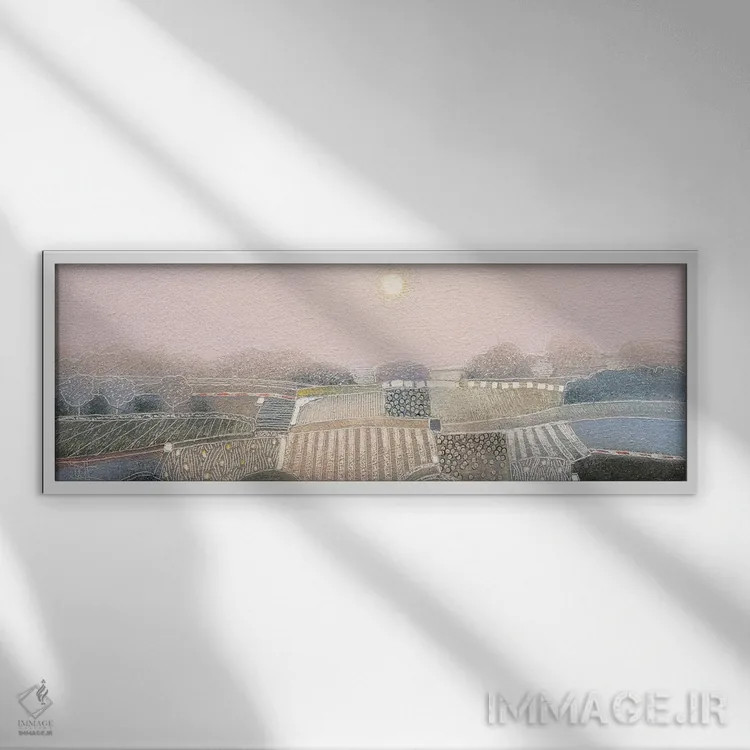 تابلو انتزاعی زیر آسمان های صورتی اثر راب فن هوک - نمای قابدار سفید
