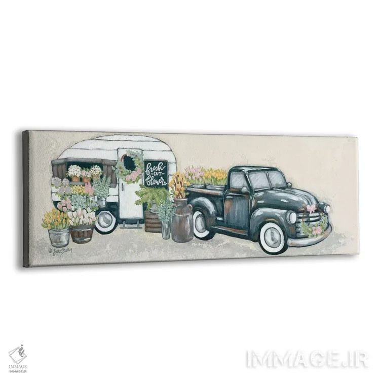 تابلو دکوراتیو کامیون و یدک کش گل کلاسیک اثر سارا بیکر - نمای پرسپکتیو محصول