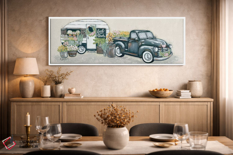 تابلو دکوراتیو کامیون و یدک کش گل کلاسیک اثر سارا بیکر - D2W